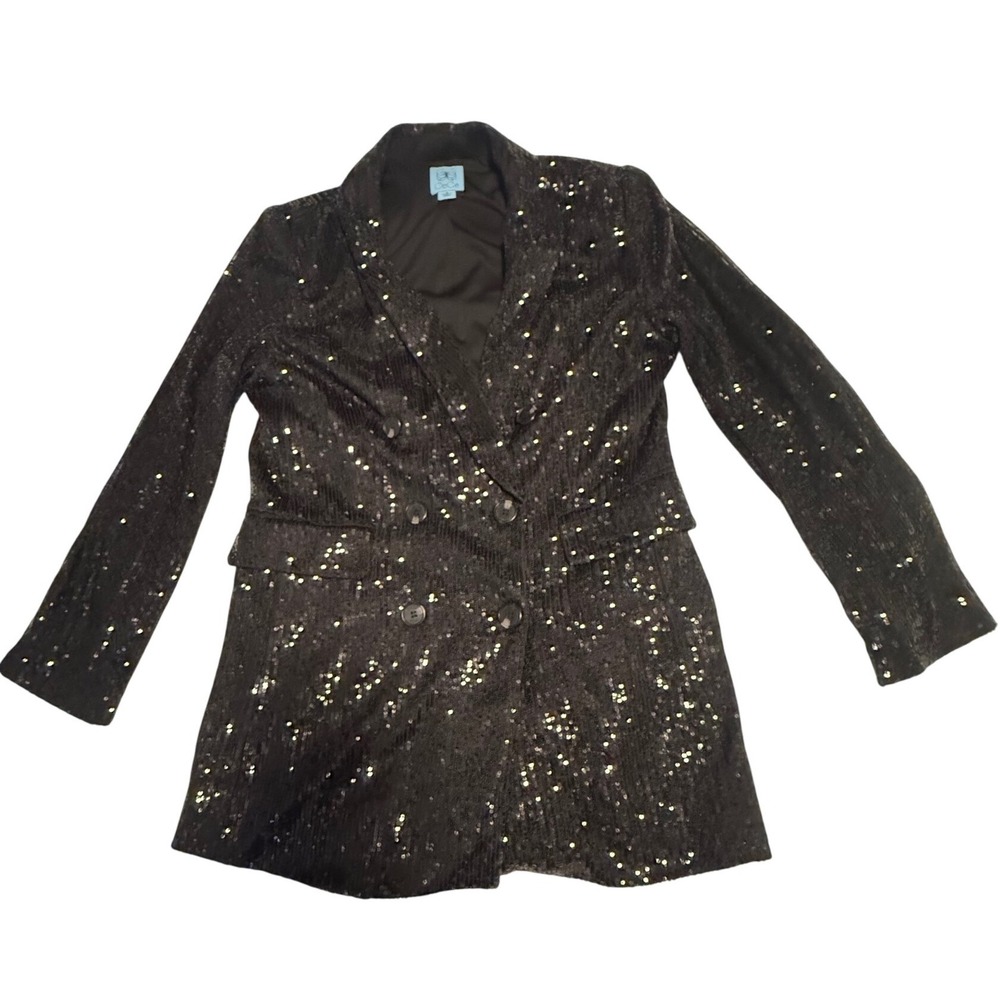 CeCe Black Sequin‎ 2 Piece Suit Set Blazer & Pant Size 13 Event Wear